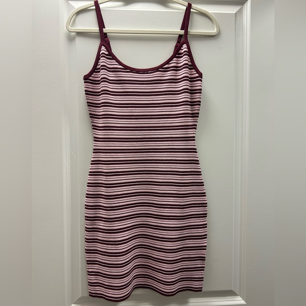 White Fox Boutique Burgundy and Pink Striped Mini Dress